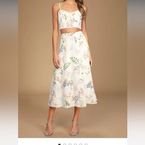 Sweet At Heart White Floral Embroidered Two-Piece Midi Dress